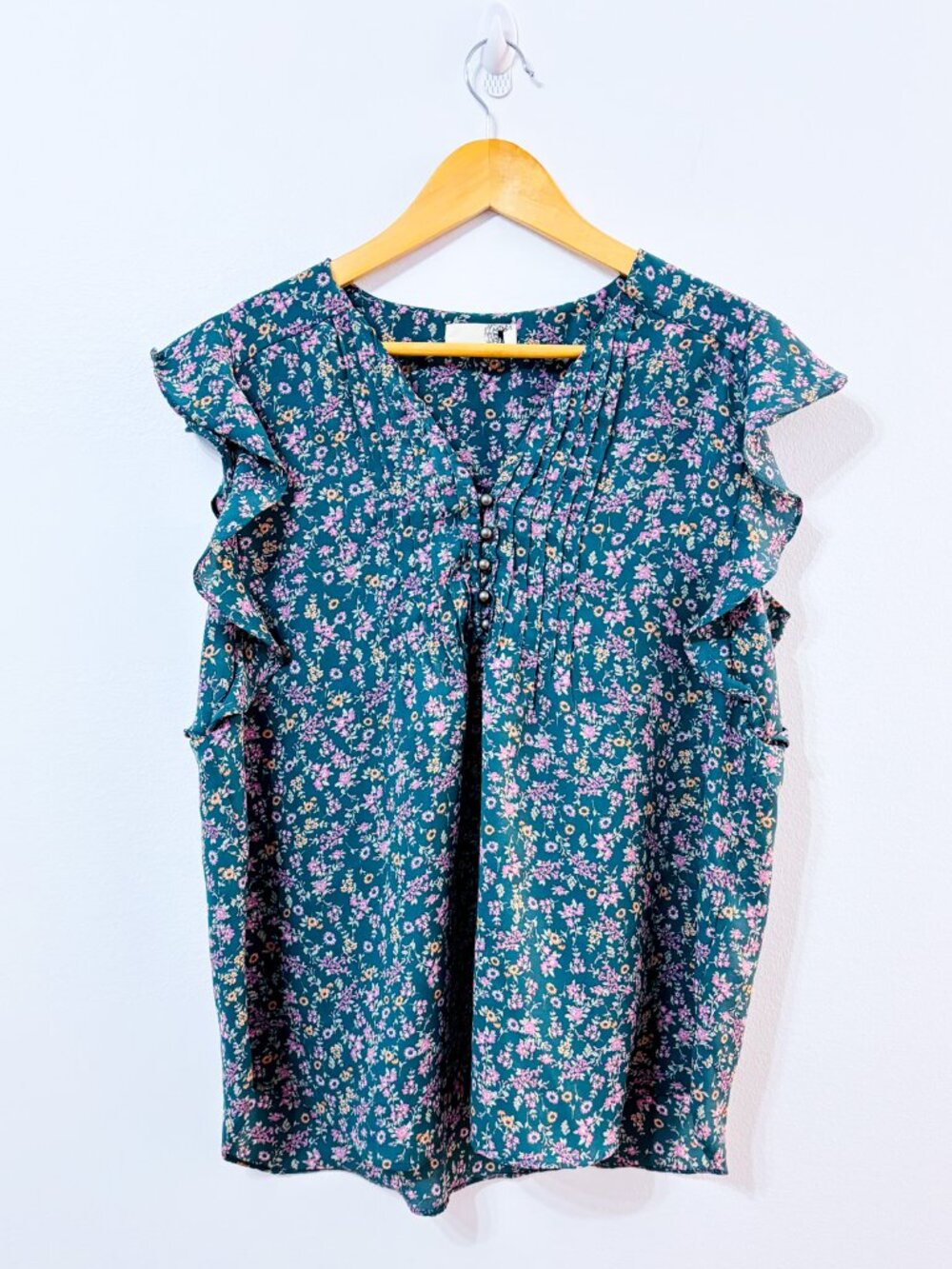 EVERLEIGH Green Floral Blouse | Ruffle Boho Cottagecore | Large